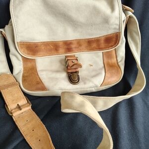 L.L. Bean Tan and Cream Messenger Bag